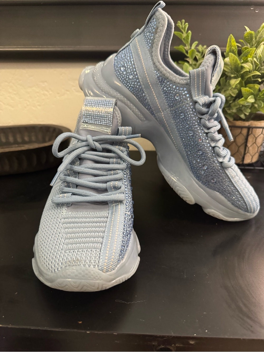 Steve Madden Light Blue Rhinestone Knit Platform Sneakers